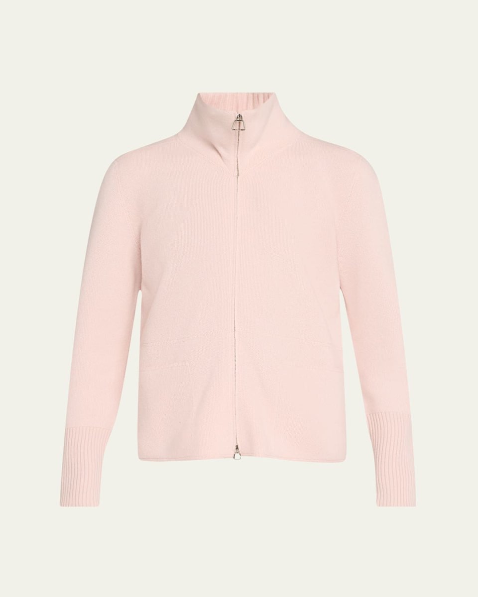 Cashmere Pique Knit Zip Cardigan